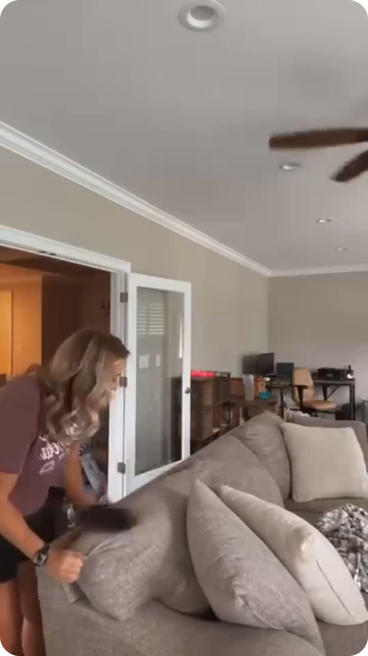 Lifting pet hair from sofa cushions